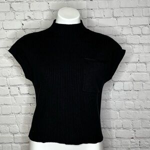 Black Ribbed Sweater Vest with Pocket Size S